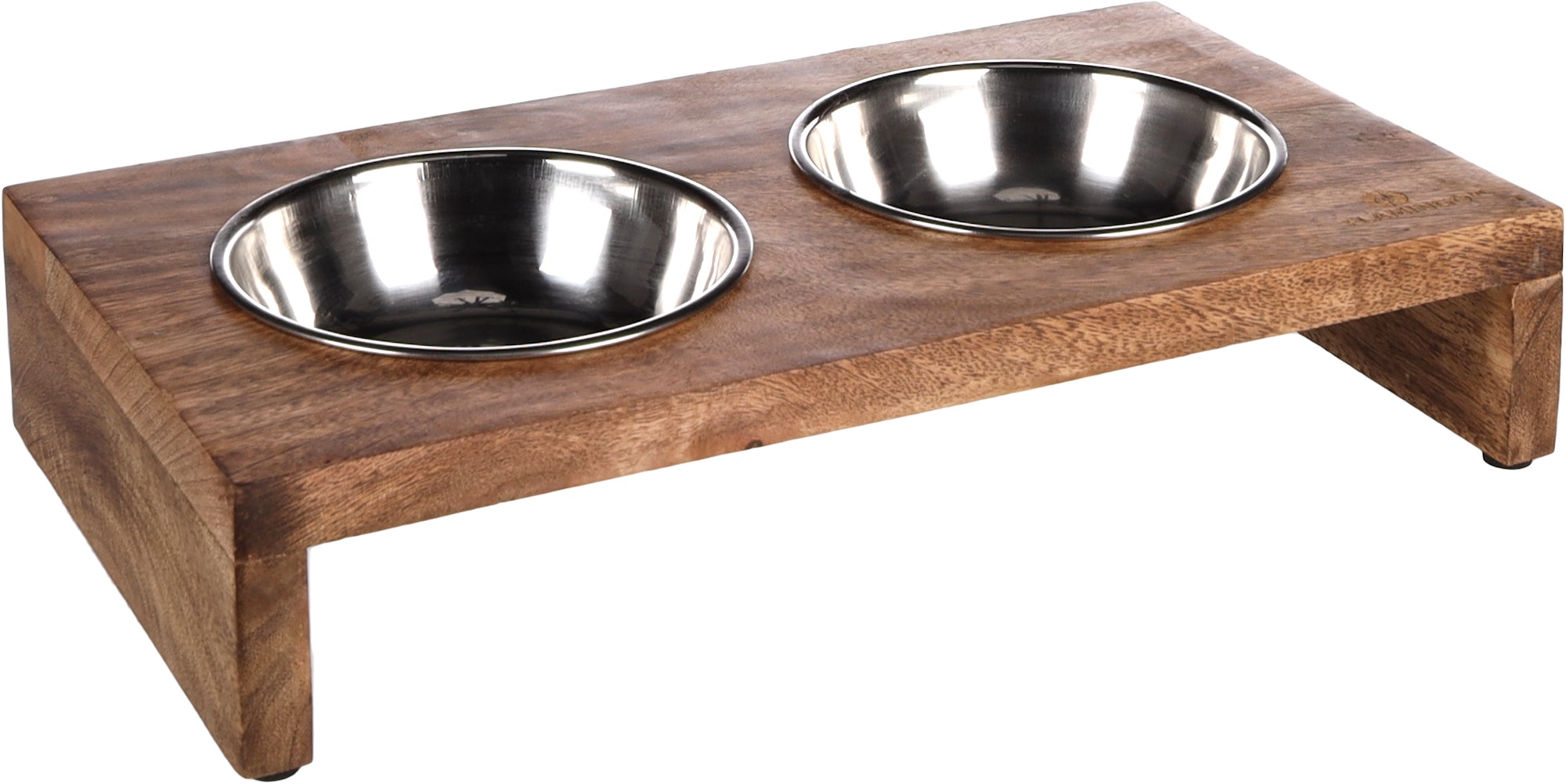 Support Double Gamelle Bois et Inox pour Animaux