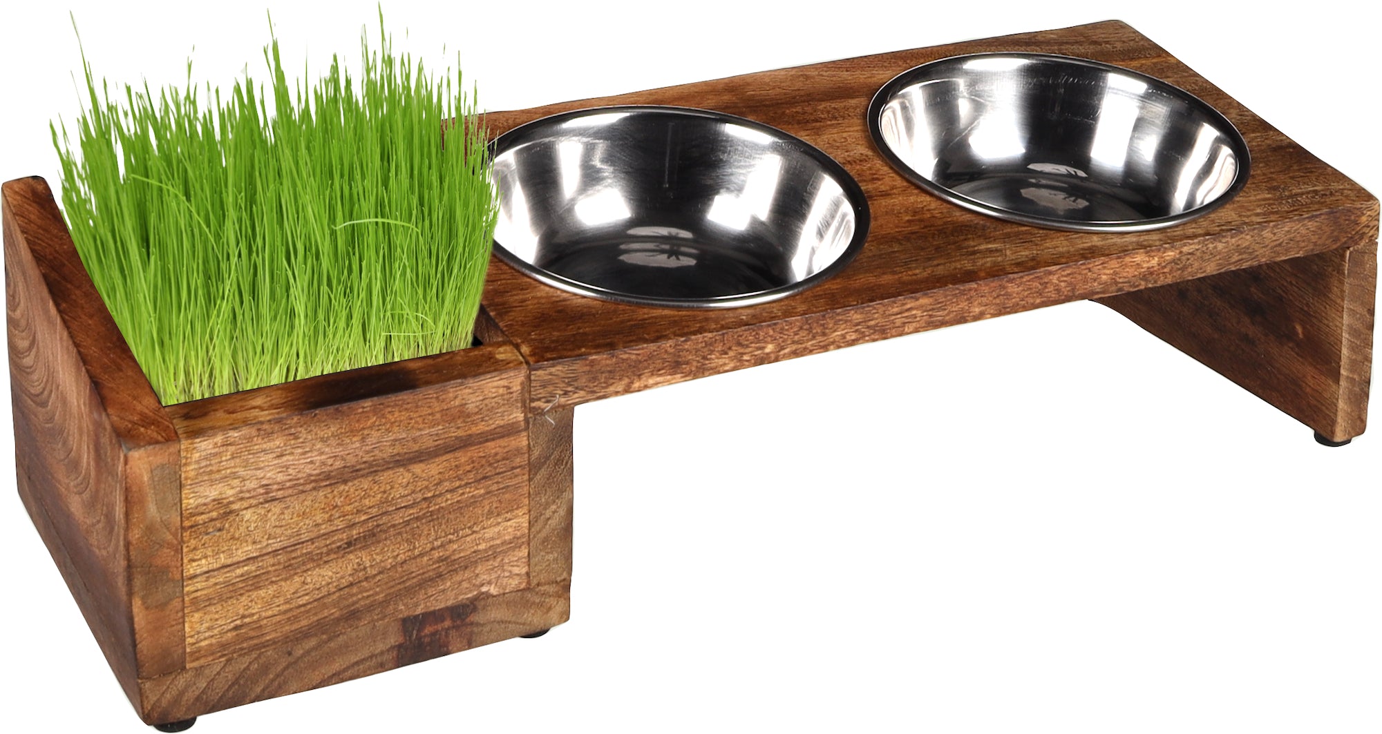 Support Élegant Duo Gamelles Inox et Bois pour Chat