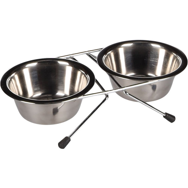 Gamelle pour la nourriture et l'eau set + support arjun inox 13cm 380ml