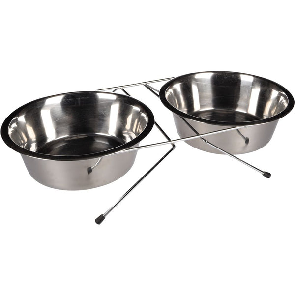 Gamelle pour la nourriture et l'eau set + support arjun inox 25cm 2500ml