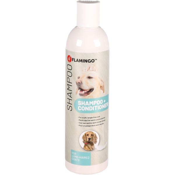 Shampooing + Après-shampoing 2 en 1, 300ml : Nettoie et démêle en douceur le pelage de votre chien pour une hygiène parfaite.