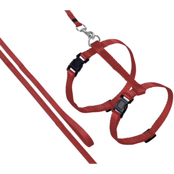 Harnais pour chat + laisse ziggi rouge 20-35cm 10mm