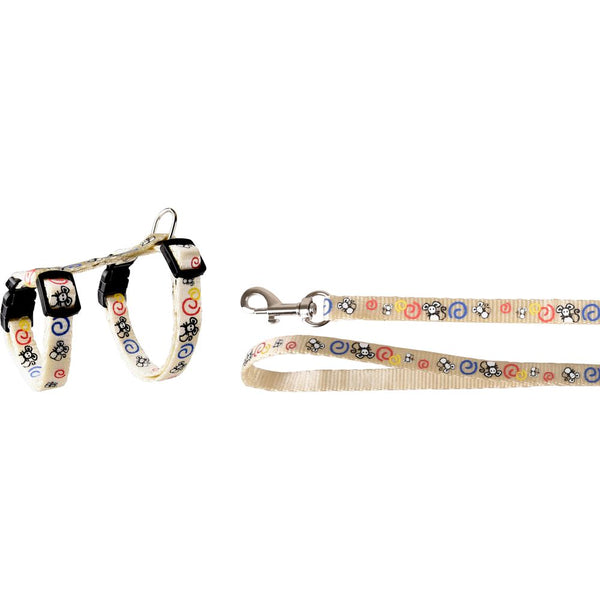 Harnais pour chatons + laisse topo motif souris blanc 20-35cm 10mm
