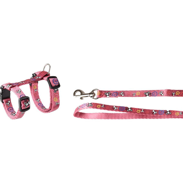 Harnais pour chatons + laisse topo motif souris lilac 20-35cm 10mm