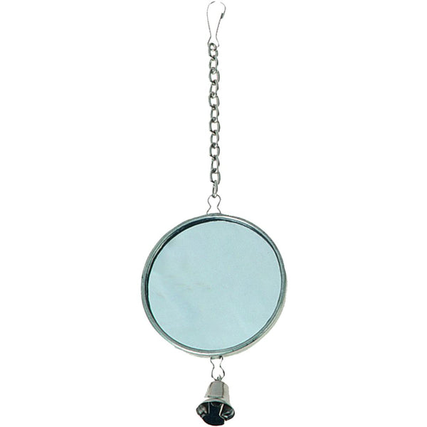 Jouet perruche miroir rond en metal
