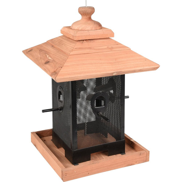 Mangeoire silo oiseaux noix zulma metallique/bois noir/brun 22x22x32cm