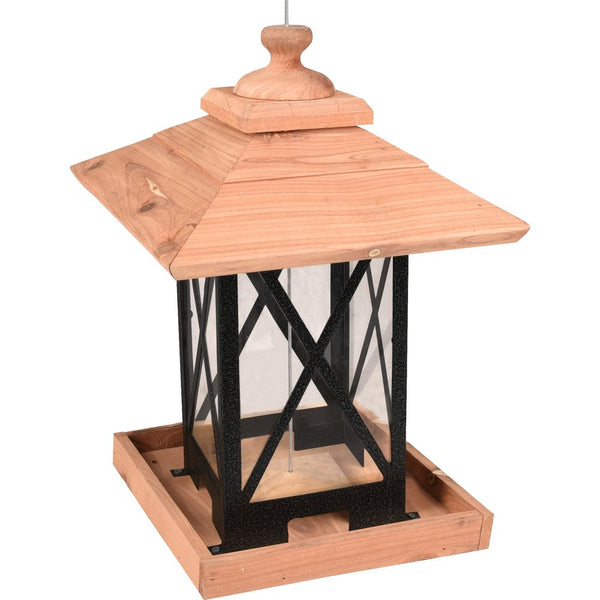 Mangeoire silo oiseaux graines leya metallique/bois noir/brun 22x22x32cm