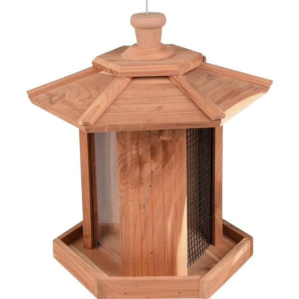Mangeoire silo oiseaux graines et noix arda bois de cedre 27,5x23x27,5cm