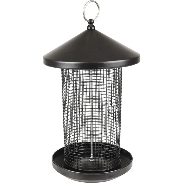 Mangeoire silo oiseaux noix frode metallique noir 19x19x31cm