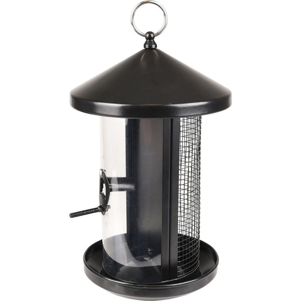 Mangeoire silo oiseaux graines et noix eira metallique noir 19x20x31cm