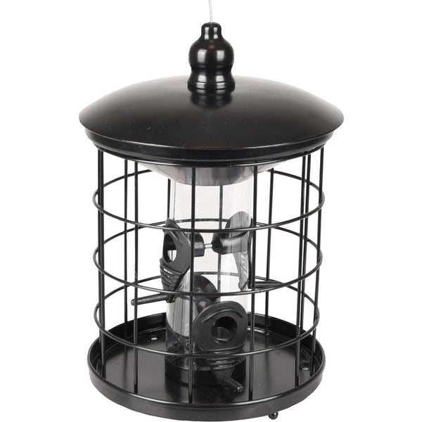 Mangeoire silo pour oiseaux graines thyra metallique noir 20x20x29cm
