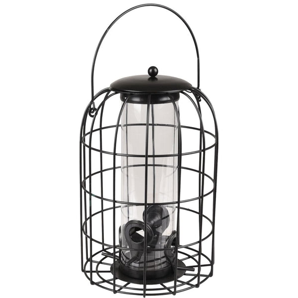 Mangeoire silo oiseaux graines elma metallique noir 17,5x17,5x27cm