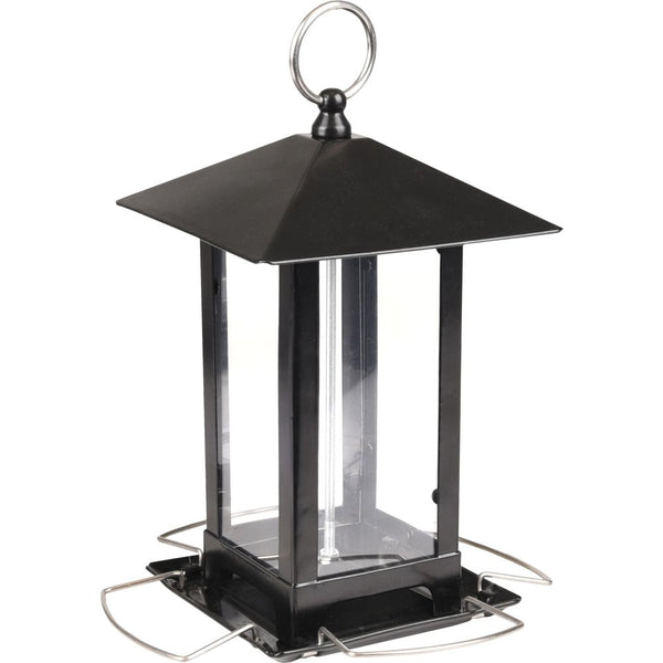 Mangeoire silo oiseaux graines kimi metallique noir 14x14x22cm