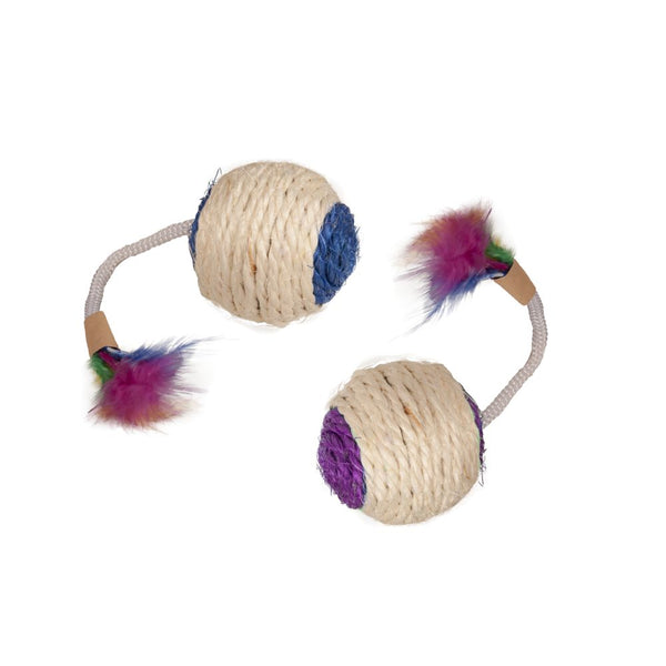 Jchat bouly sisal balle + hochet + plume mix 5cm assortiment