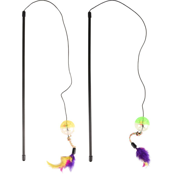 Jchat canne a pêche frizz balle + plumes 50cm assortiment