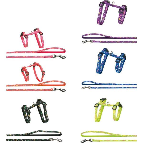 Harnais chat avec laisse party multi 25/35mm 10mm 100cm assortiment