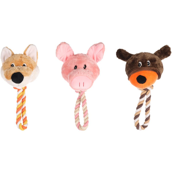 Peluche/corde tête d'animal 30cmass