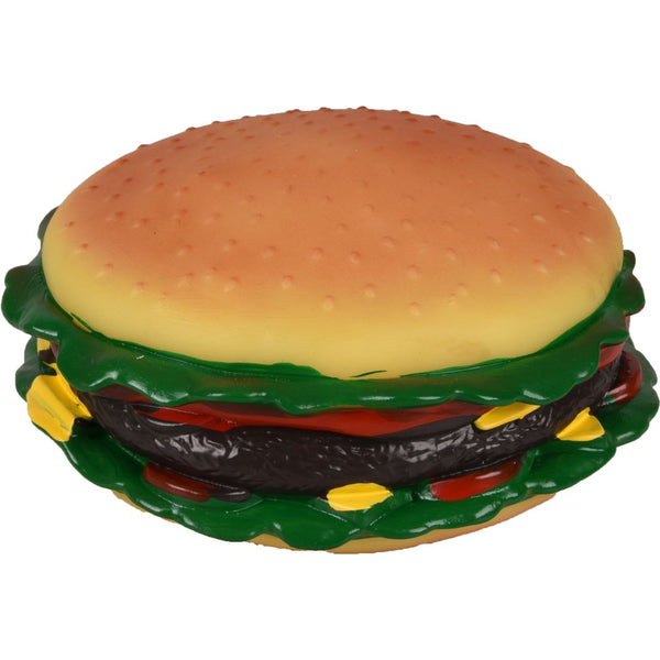 Jouet pour chien : gros hamburger en vinyle, mesurant 15x15x6 cm. Idéal pour des moments de jeu divertissants et stimulants.