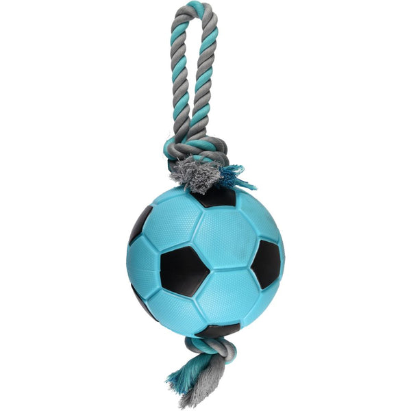 Jouet pour chien : ballon de football TPR avec corde bleue, 17cm. Idéal pour jouer et exercer votre compagnon à quatre pattes.
