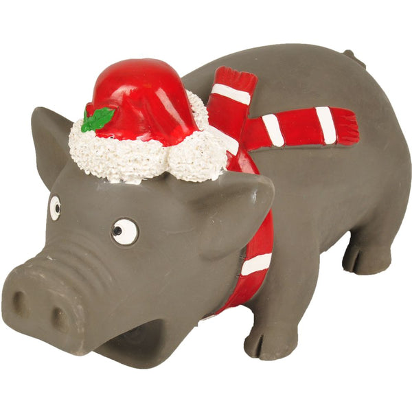 Jouet pour chien cochon de noël avec bonnet en noel 21cm