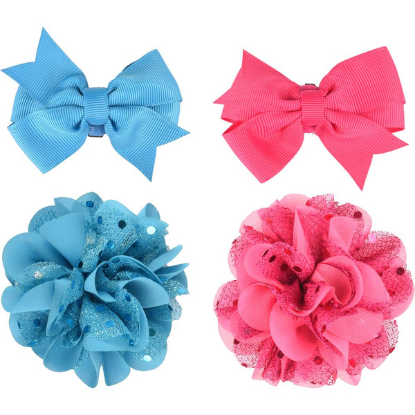 Collier accessoire arcum noeud papillon+fleur bleu/rose
