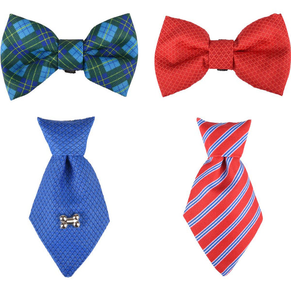 Collier accessoire stor noeuld papillon + cravate bleu/rouge ass