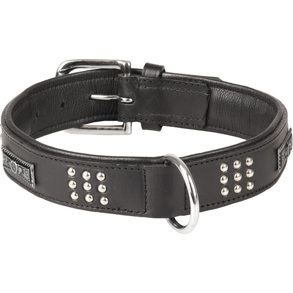 Collier sedona cuir+ferrures noir l 43-50cm 37mm