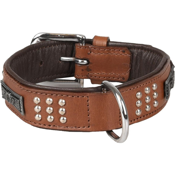 Collier sedona cuir+ferrures brun s/m 31-35cm 33mm