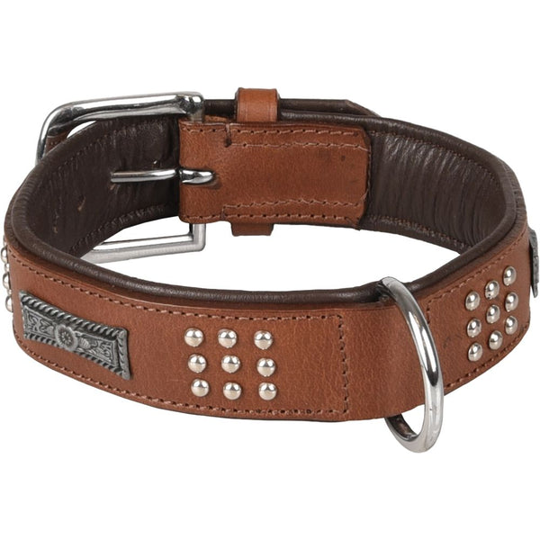 Collier sedona cuir+ferrures brun m 34-40cm 37mm