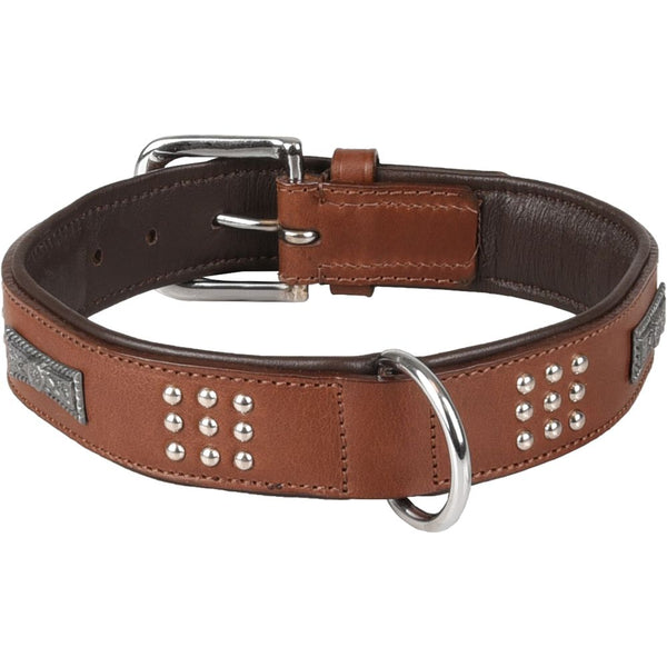 Collier sedona cuir+ferrures brun l 43-50cm 37mm
