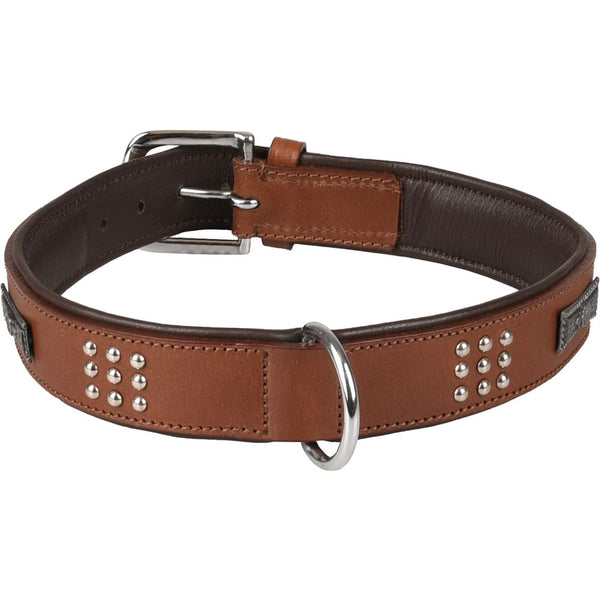 Collier sedona cuir+ferrures brun xxl 51-60cm 37mm
