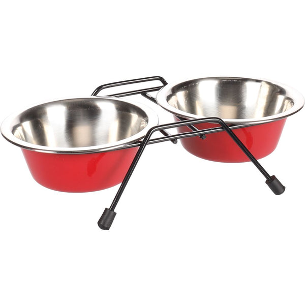 Ecuelle pour la nourriture et l'eau set + support arjun rouge/noir 11cm 200ml