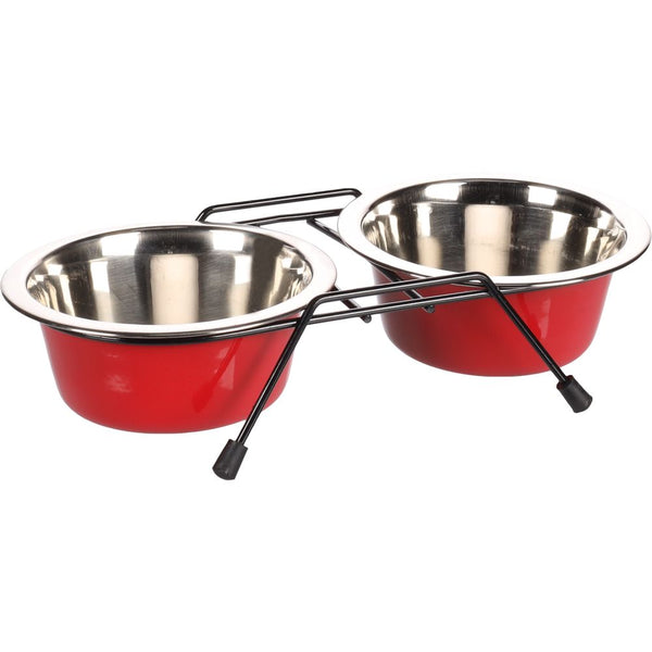 Ecuelle pour la nourriture et l'eau set + support arjun rouge/noir 13cm 380ml