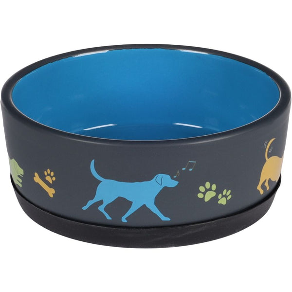 Gamelle pour la nourriture et l'eau chien cori ceramique bleu rond antiderapant 500ml 14x5,5cm