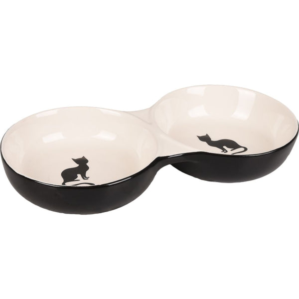 Gamelle pour la nourriture chat nala céramique double noir-blanc 145ml 2x11cm