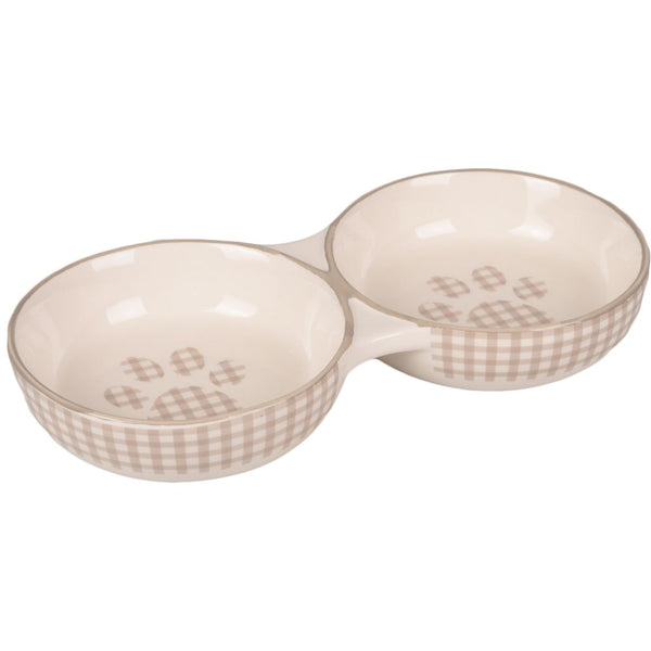 Gamelle pour la nourriture chat mylo céramique double beige-blanc 145ml 2x11cm