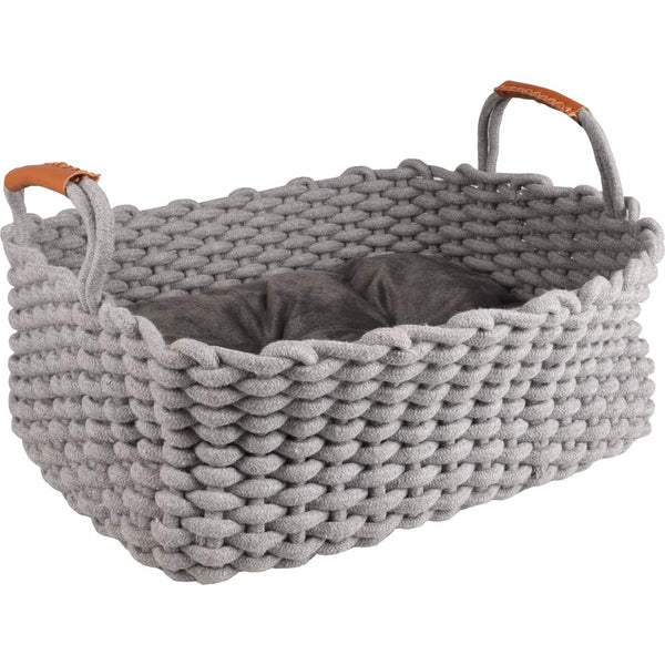 Panier enya rectangulaire + coussin gris 45x32x18cm