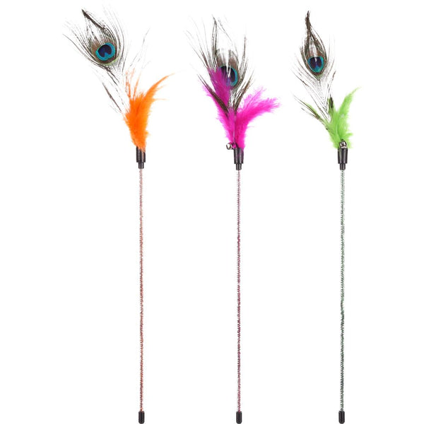 Jchat canne à pêche glitty + plumes de paon assortiment 36cm