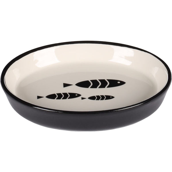 Gamelle pour la nourriture et l'eau chat sardi ceramique noir-blanc ovale 150ml 14x11,5x2,5cm