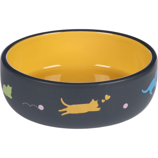 Gamelle pour la nourriture et l'eau chat rani ceramique jaune rond 380ml 13,5x4,5cm