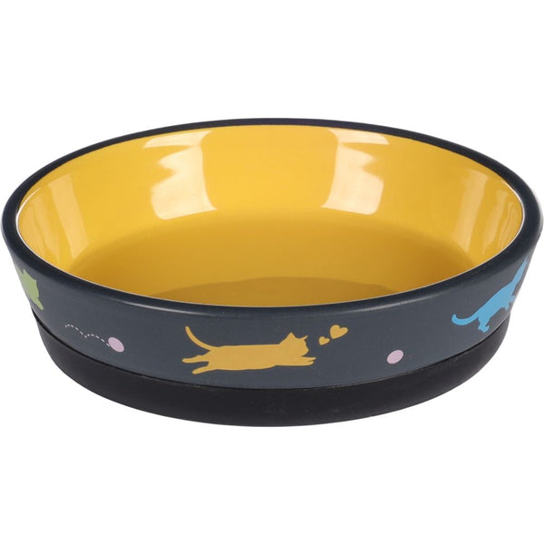 Gamelle pour la nourriture et l'eau chat rani ceramique jaune rond antiderapant 320ml 14,5x3,5cm