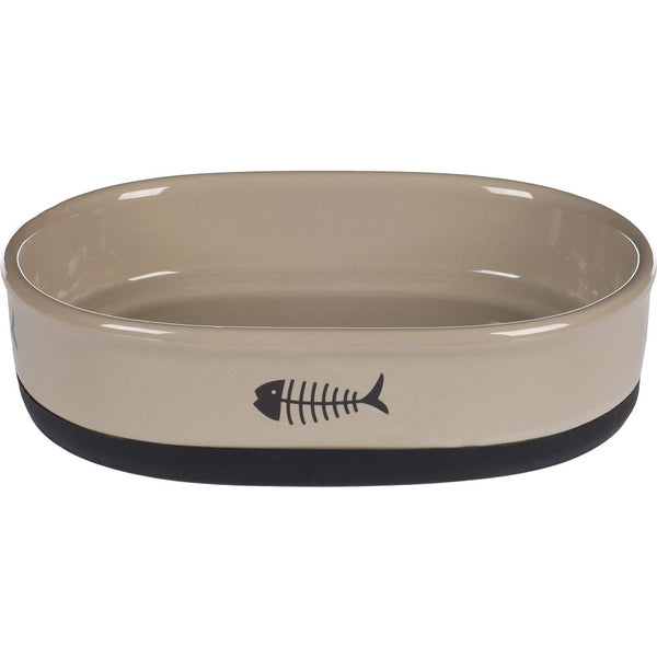 Gamelle pour la nourriture et l'eau chat auri ceramique taupe ovale antiderapant 550ml 18,5x13x5cm